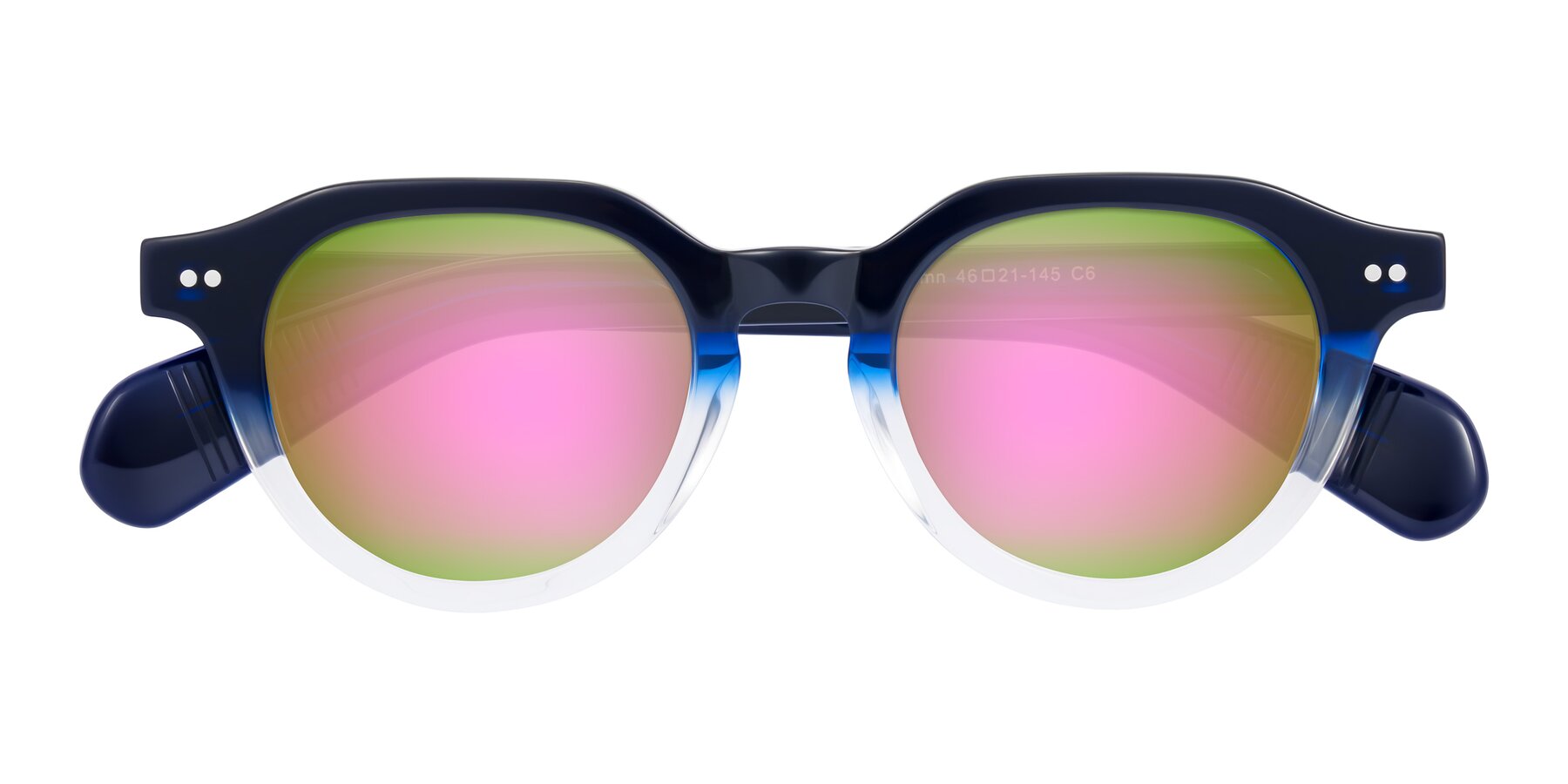Folded Front of Rohamn in Navy Blue/Clear with Pink Mirrored Lenses