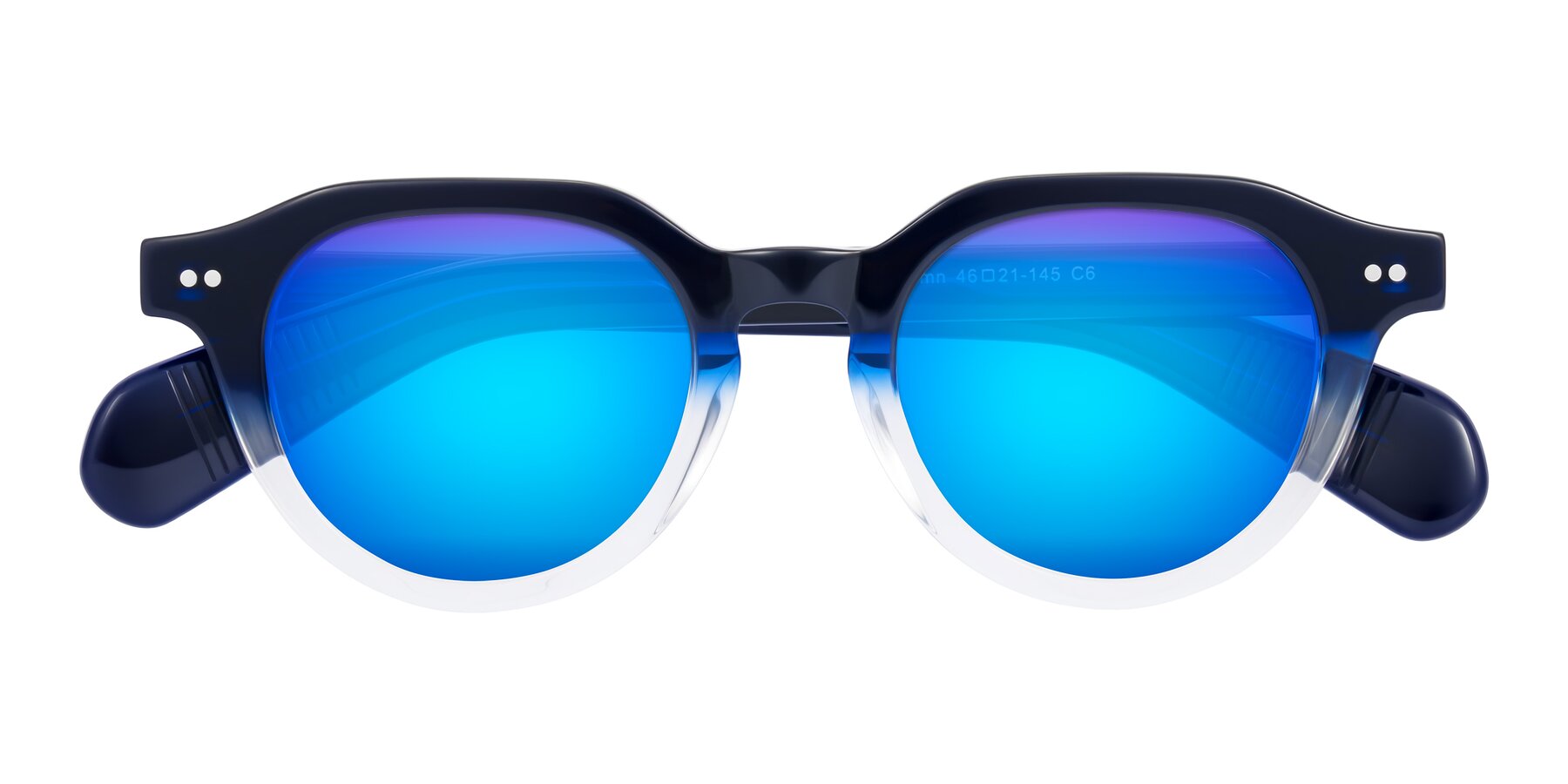 Folded Front of Rohamn in Navy Blue/Clear with Blue Mirrored Lenses