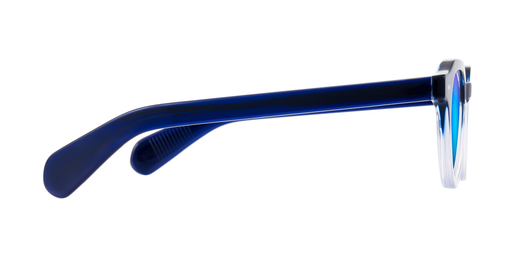 Side of Rohamn in Navy Blue/Clear with Blue Mirrored Lenses