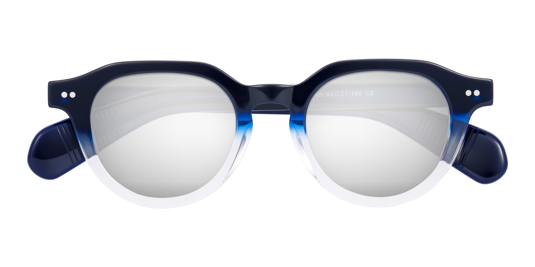 Folded Front of Rohamn in Navy Blue/Clear with Silver Mirrored Lenses