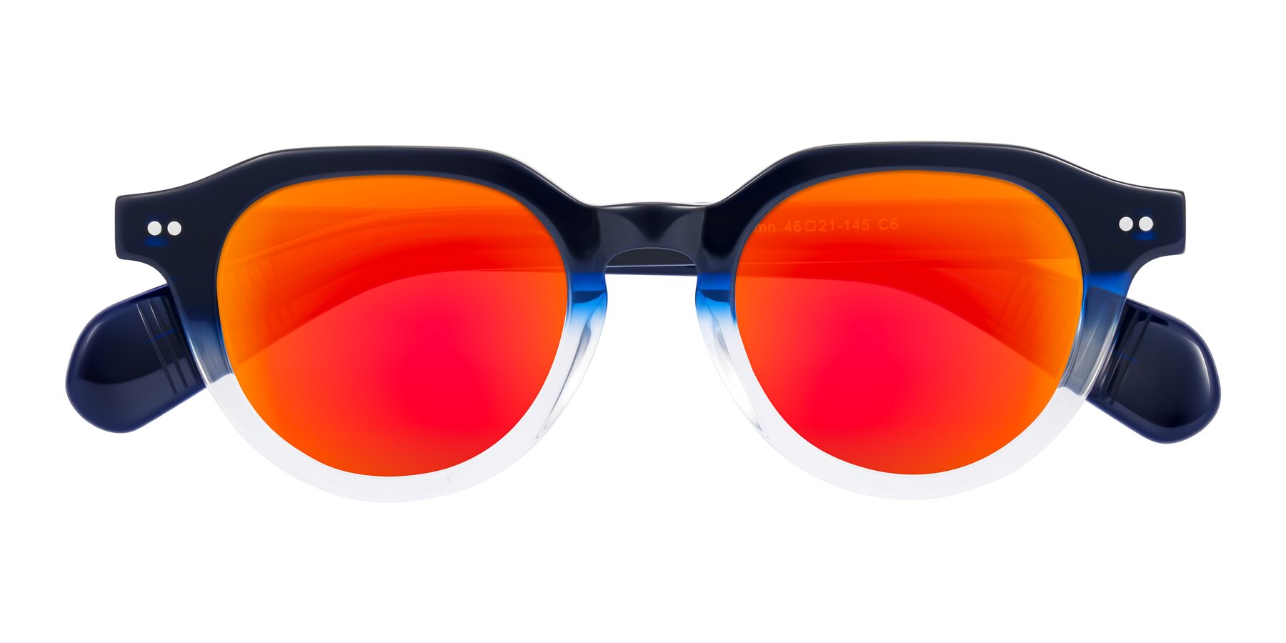 Folded Front of Rohamn in Navy Blue/Clear with Red Gold Mirrored Lenses