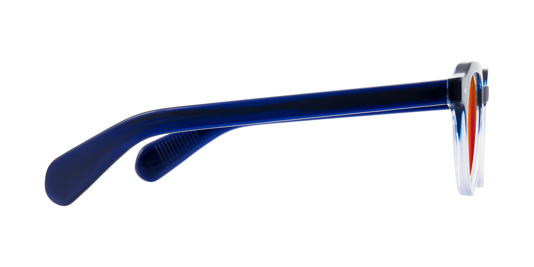 Side of Rohamn in Navy Blue/Clear with Red Gold Mirrored Lenses