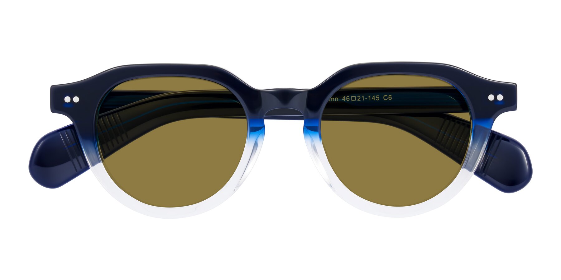 Folded Front of Rohamn in Navy Blue/Clear with Brown Polarized Lenses