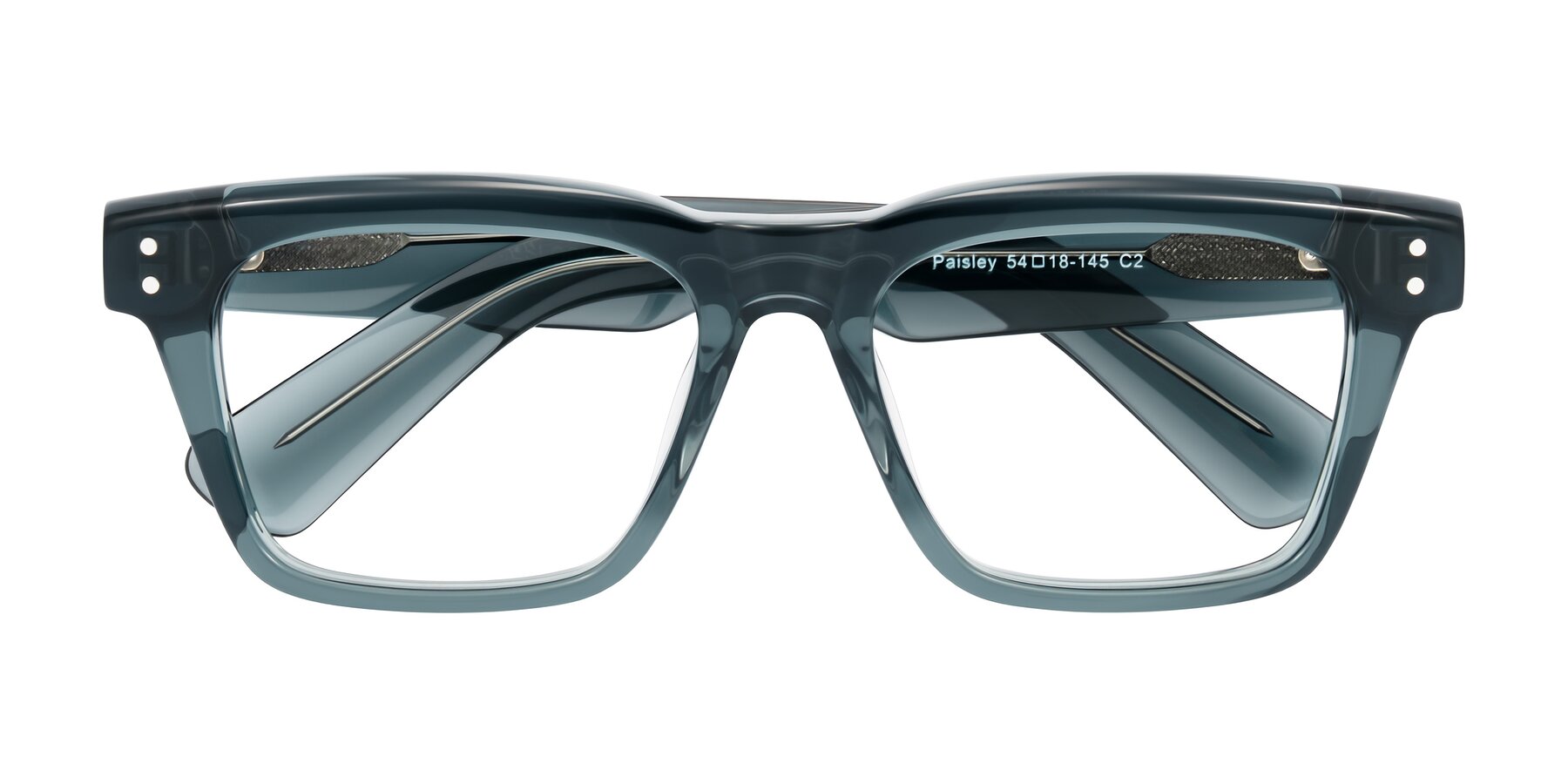 Folded Front of Paisley in Translucent Gray with Clear Reading Eyeglass Lenses