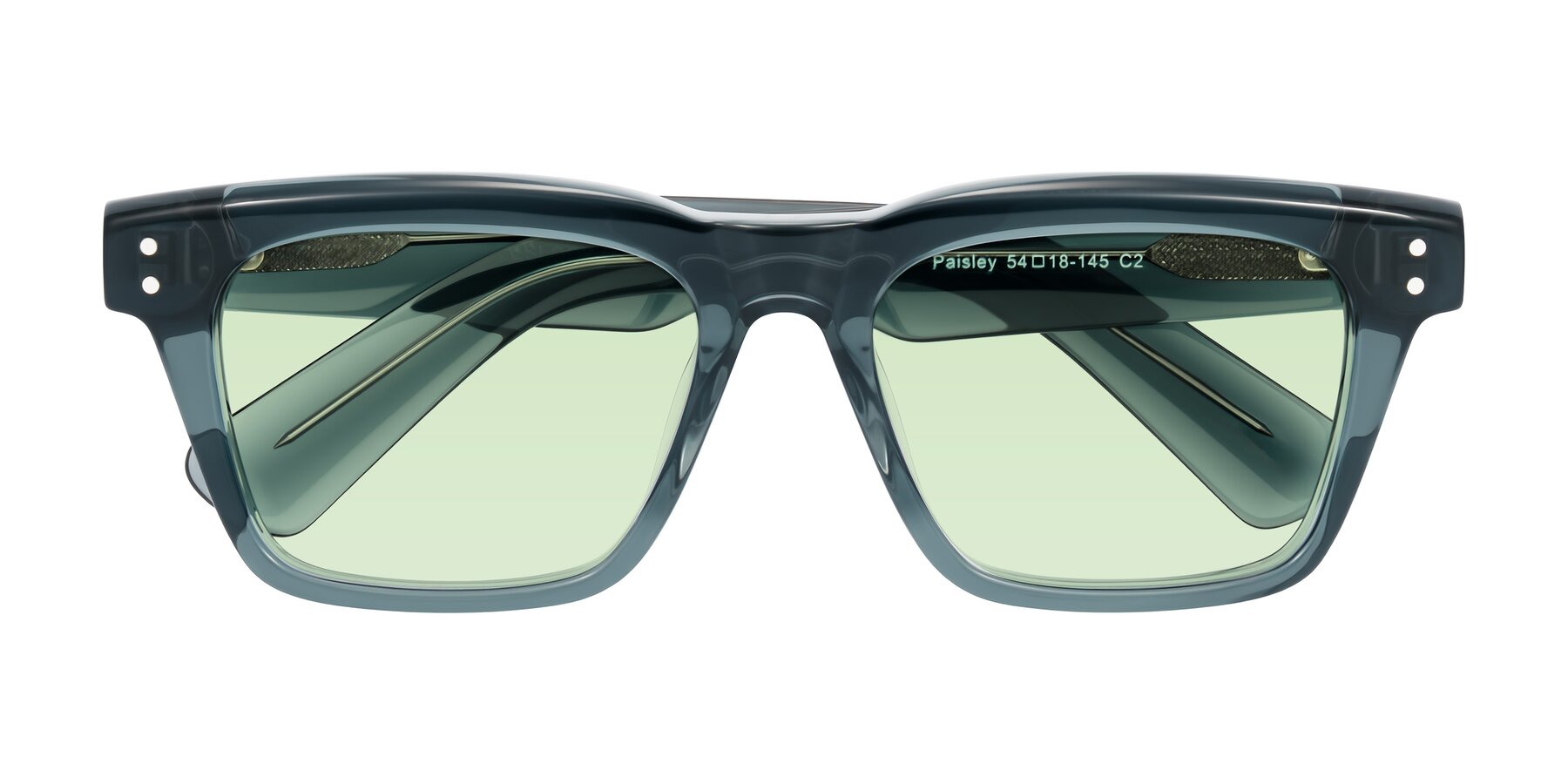 Folded Front of Paisley in Translucent Gray with Light Green Tinted Lenses