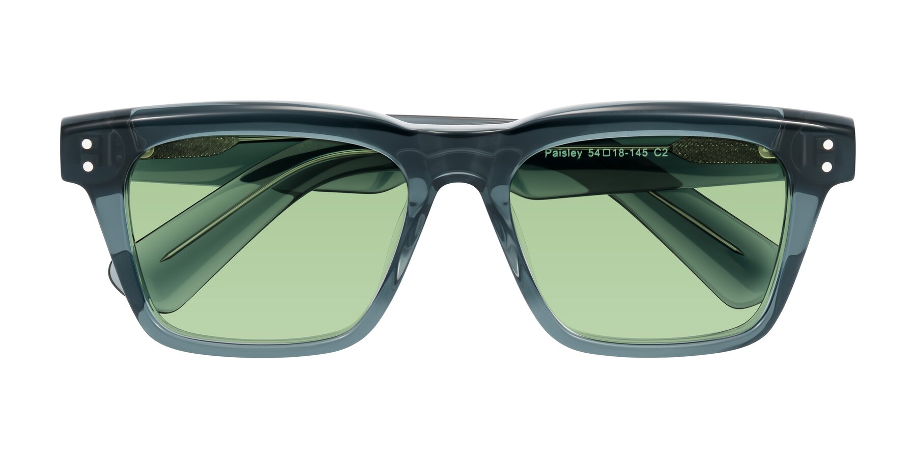 Folded Front of Paisley in Translucent Gray with Medium Green Tinted Lenses