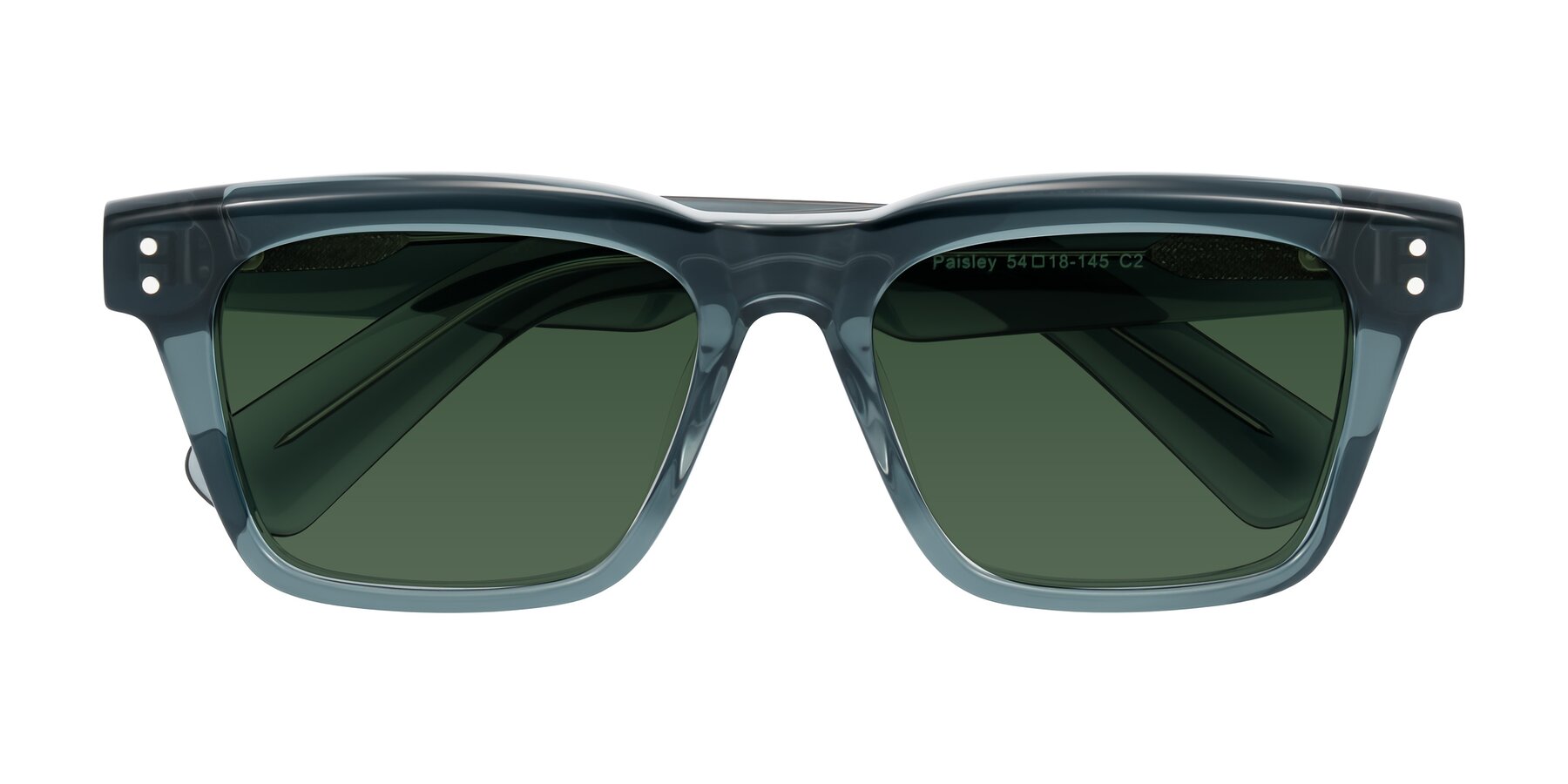 Folded Front of Paisley in Translucent Gray with Green Tinted Lenses