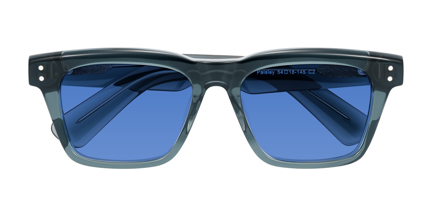 Folded Front of Paisley in Translucent Gray with Blue Tinted Lenses