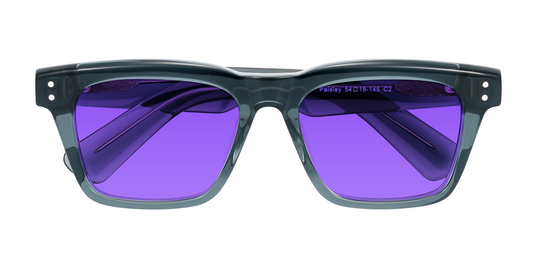 Folded Front of Paisley in Translucent Gray with Purple Tinted Lenses