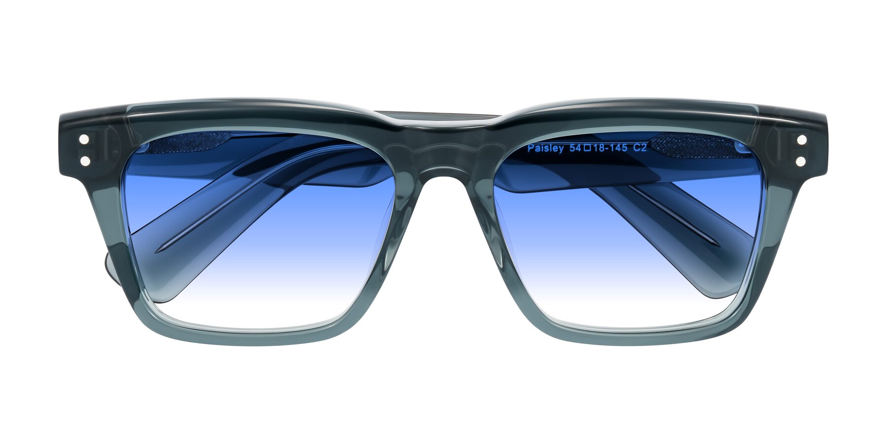 Folded Front of Paisley in Translucent Gray with Blue Gradient Lenses