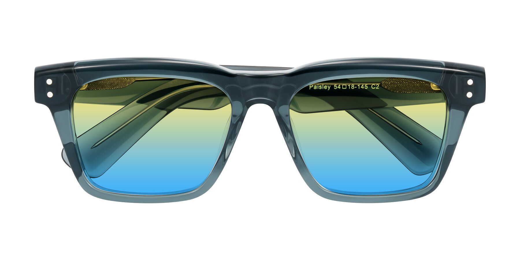 Folded Front of Paisley in Translucent Gray with Yellow / Blue Gradient Lenses