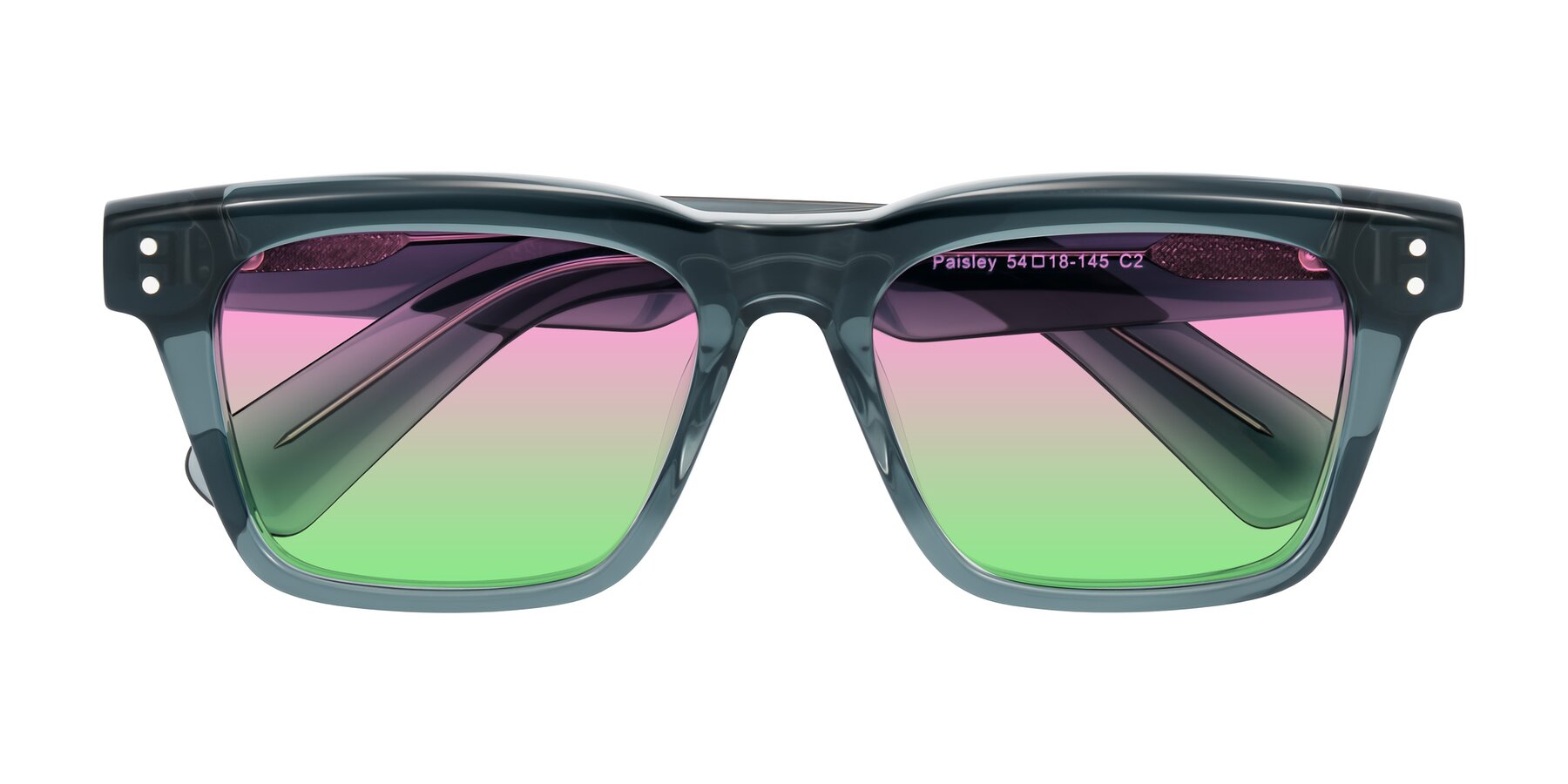 Folded Front of Paisley in Translucent Gray with Pink / Green Gradient Lenses