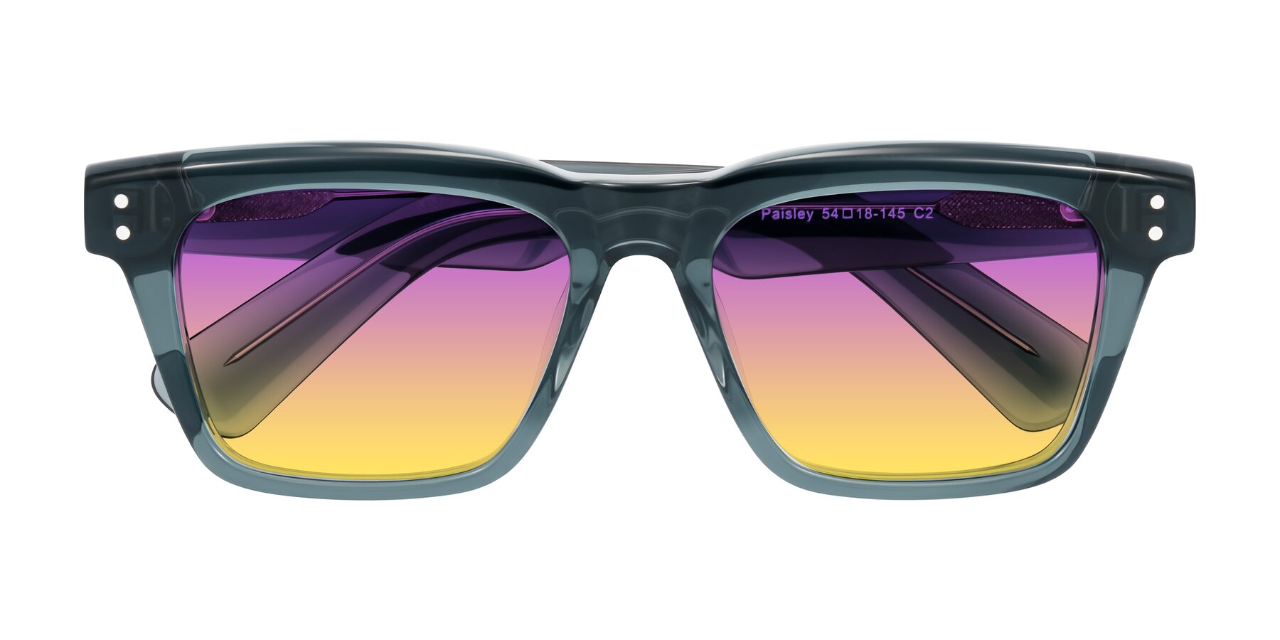 Folded Front of Paisley in Translucent Gray with Purple / Yellow Gradient Lenses