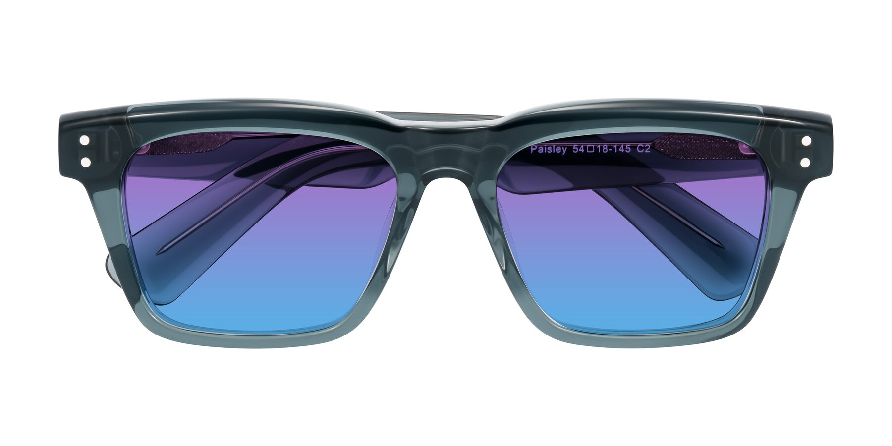 Folded Front of Paisley in Translucent Gray with Purple / Blue Gradient Lenses