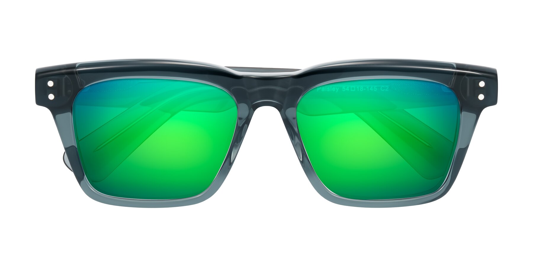 Folded Front of Paisley in Translucent Gray with Green Mirrored Lenses