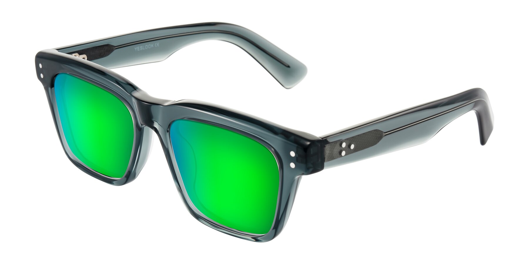 Angle of Paisley in Translucent Gray with Green Mirrored Lenses