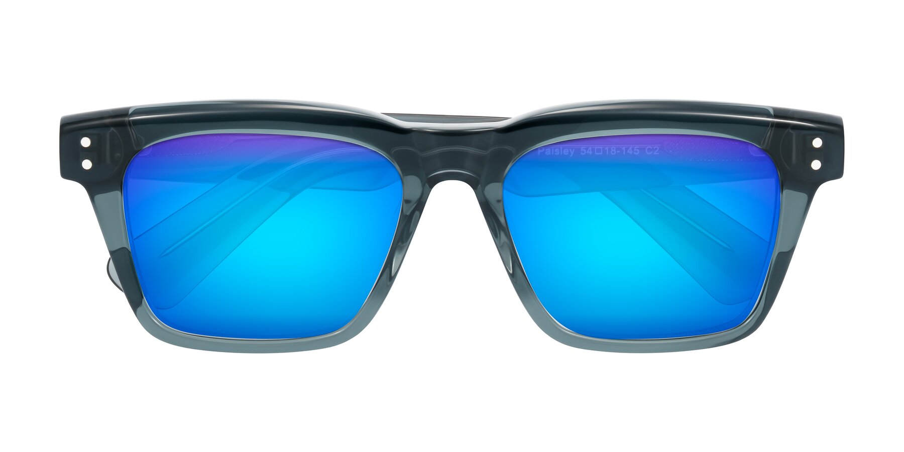 Folded Front of Paisley in Translucent Gray with Blue Mirrored Lenses