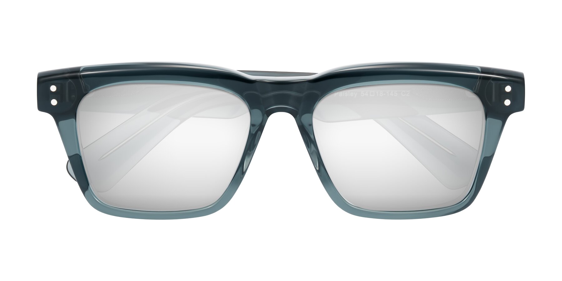 Folded Front of Paisley in Translucent Gray with Silver Mirrored Lenses