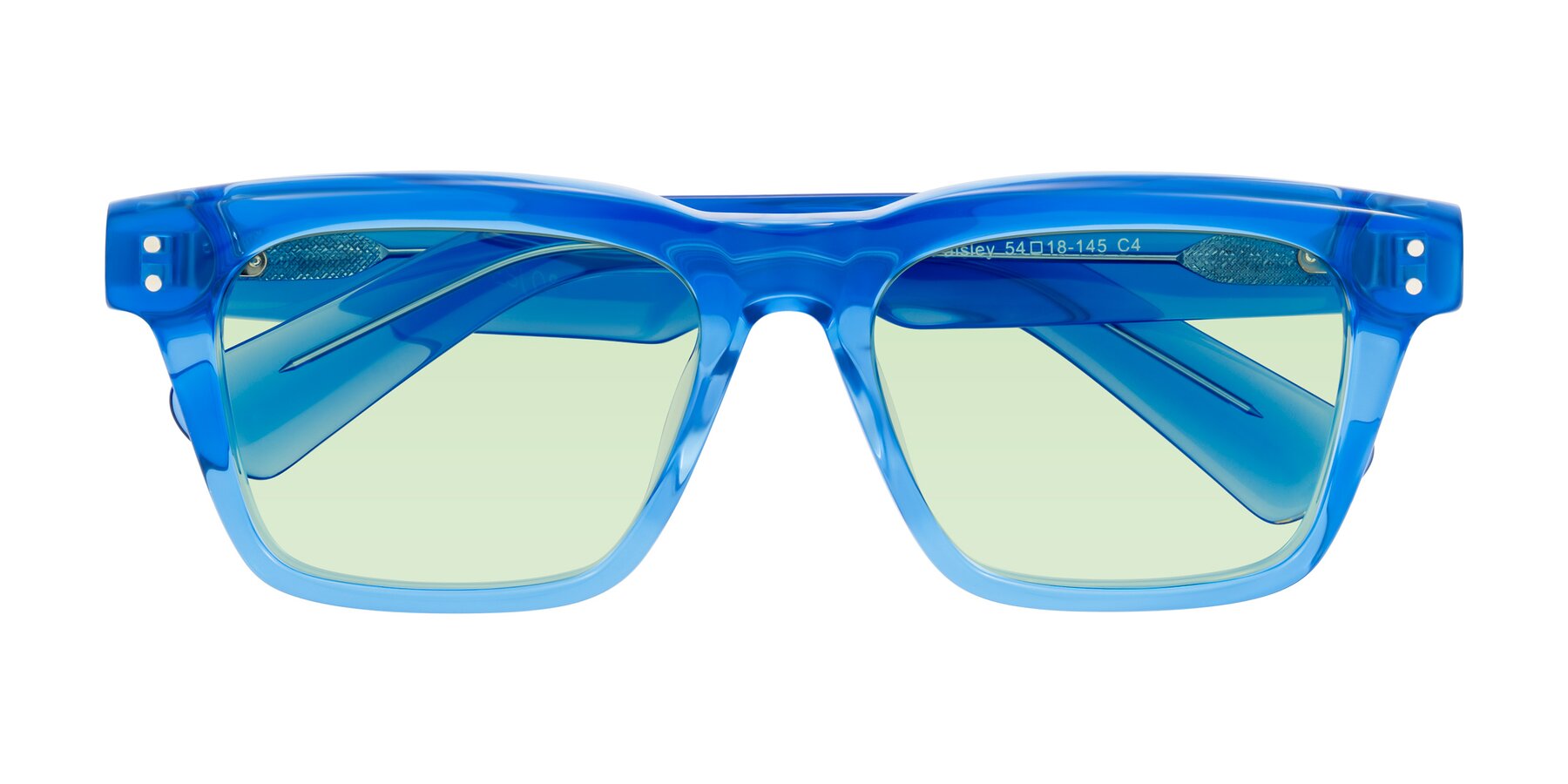 Folded Front of Paisley in Translucent Blue with Light Green Tinted Lenses