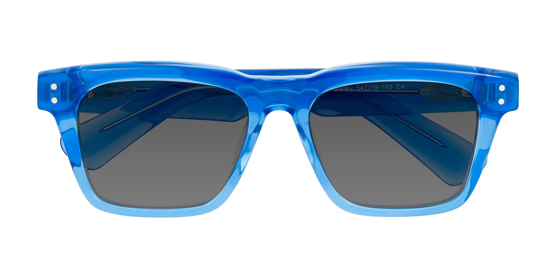 Folded Front of Paisley in Translucent Blue with Medium Gray Tinted Lenses