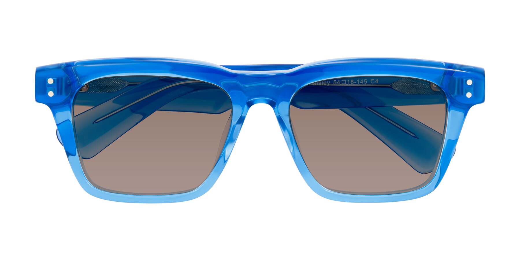 Folded Front of Paisley in Translucent Blue with Medium Brown Tinted Lenses