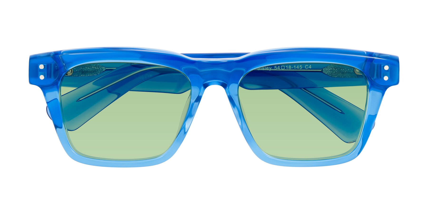 Folded Front of Paisley in Translucent Blue with Medium Green Tinted Lenses