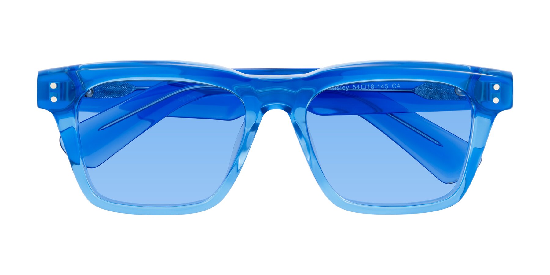 Folded Front of Paisley in Translucent Blue with Medium Blue Tinted Lenses