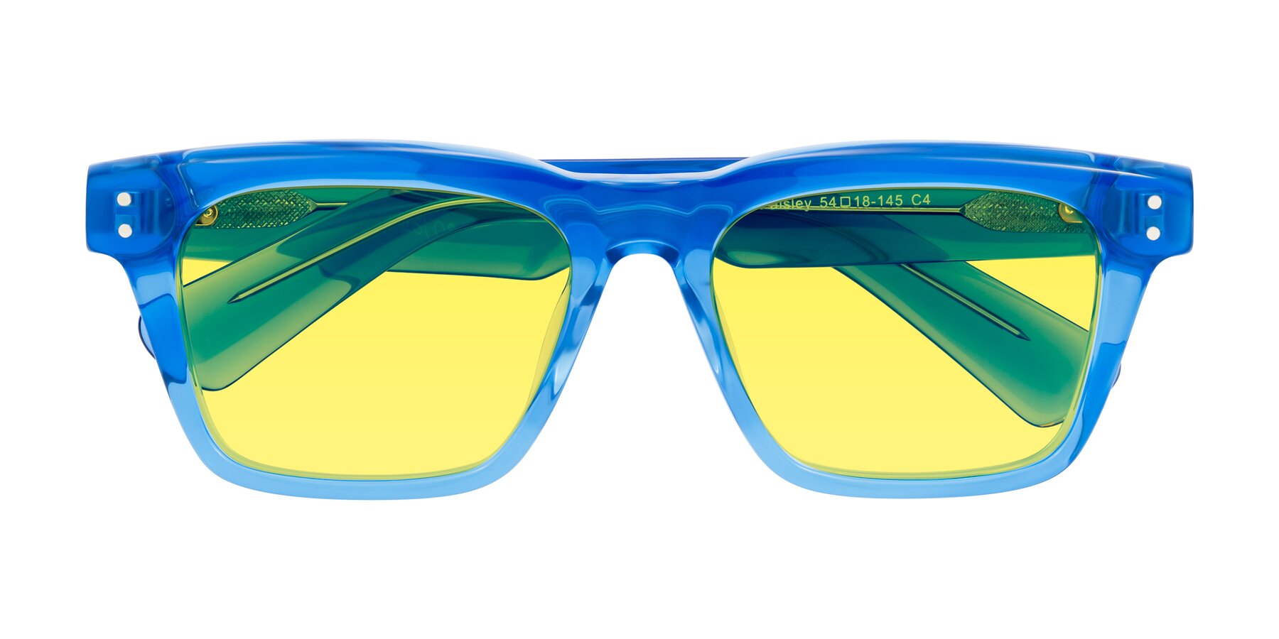 Folded Front of Paisley in Translucent Blue with Medium Yellow Tinted Lenses