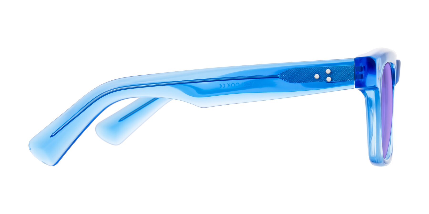 Side of Paisley in Translucent Blue with Medium Purple Tinted Lenses