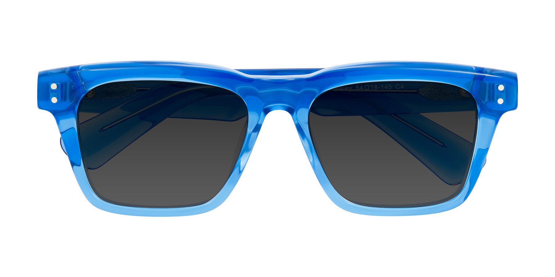 Folded Front of Paisley in Translucent Blue with Gray Tinted Lenses