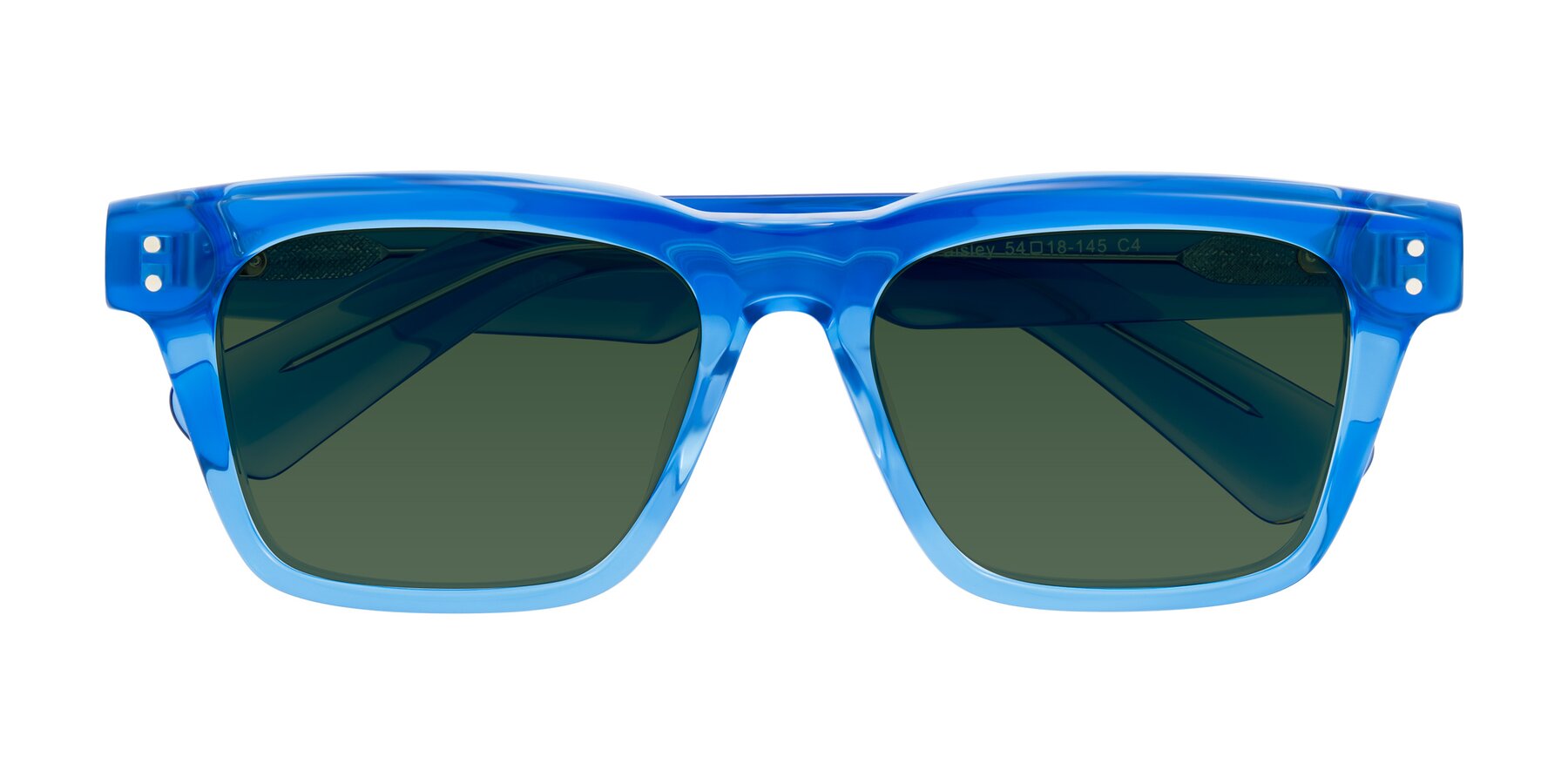 Folded Front of Paisley in Translucent Blue with Green Tinted Lenses