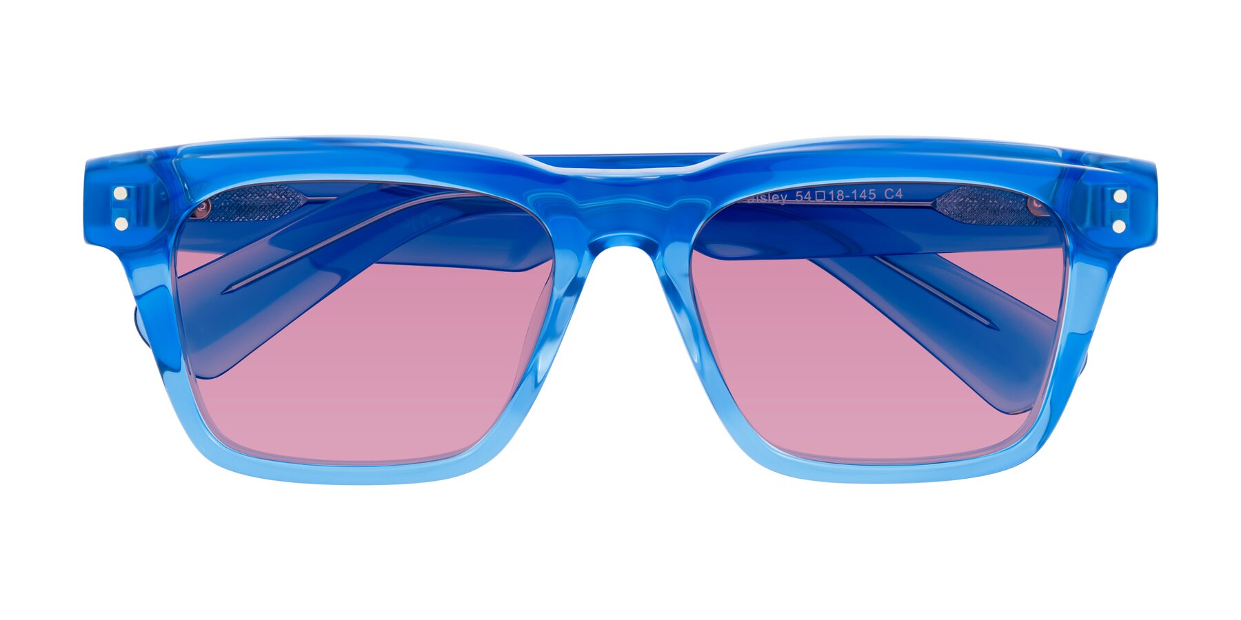 Folded Front of Paisley in Translucent Blue with Medium Wine Tinted Lenses