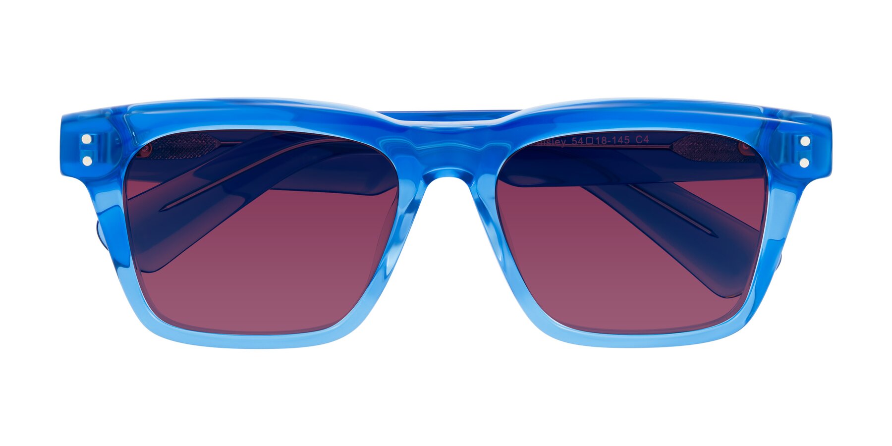 Folded Front of Paisley in Translucent Blue with Wine Tinted Lenses