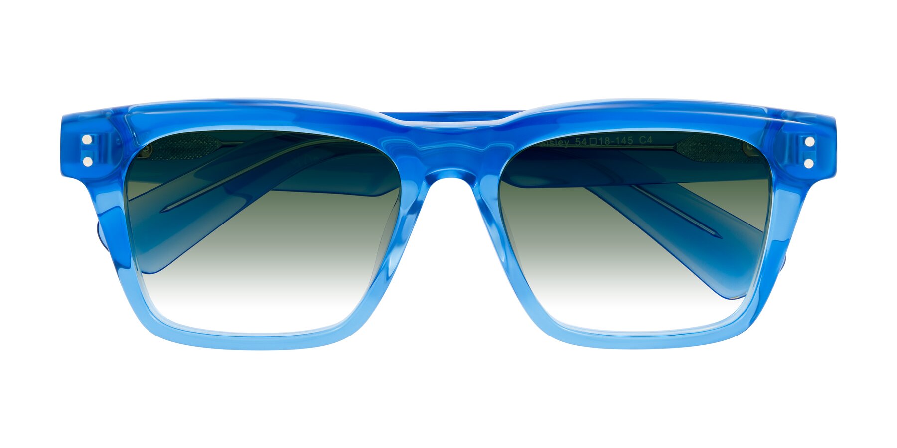 Folded Front of Paisley in Translucent Blue with Green Gradient Lenses