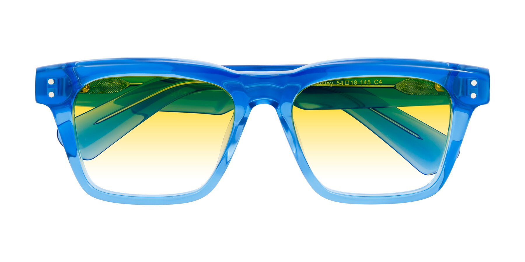 Folded Front of Paisley in Translucent Blue with Yellow Gradient Lenses