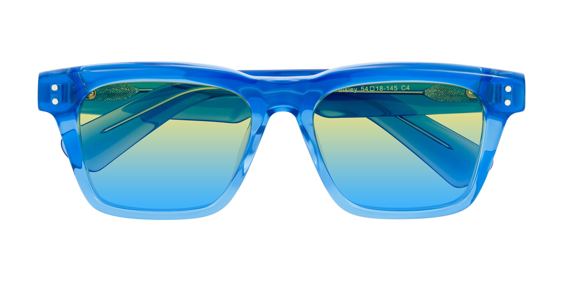 Folded Front of Paisley in Translucent Blue with Yellow / Blue Gradient Lenses