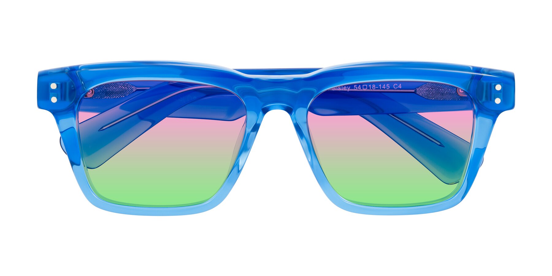 Folded Front of Paisley in Translucent Blue with Pink / Green Gradient Lenses