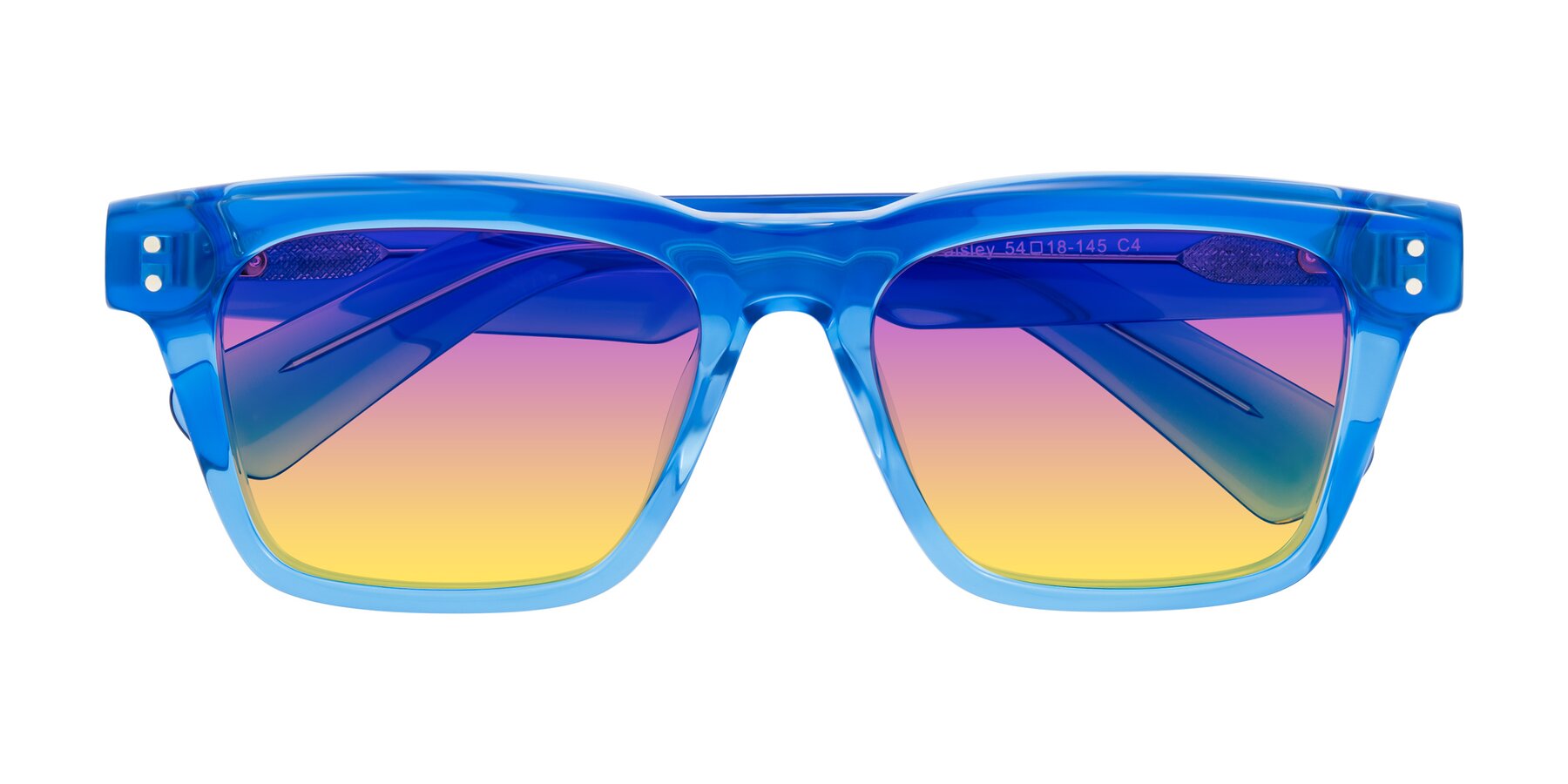 Folded Front of Paisley in Translucent Blue with Purple / Yellow Gradient Lenses