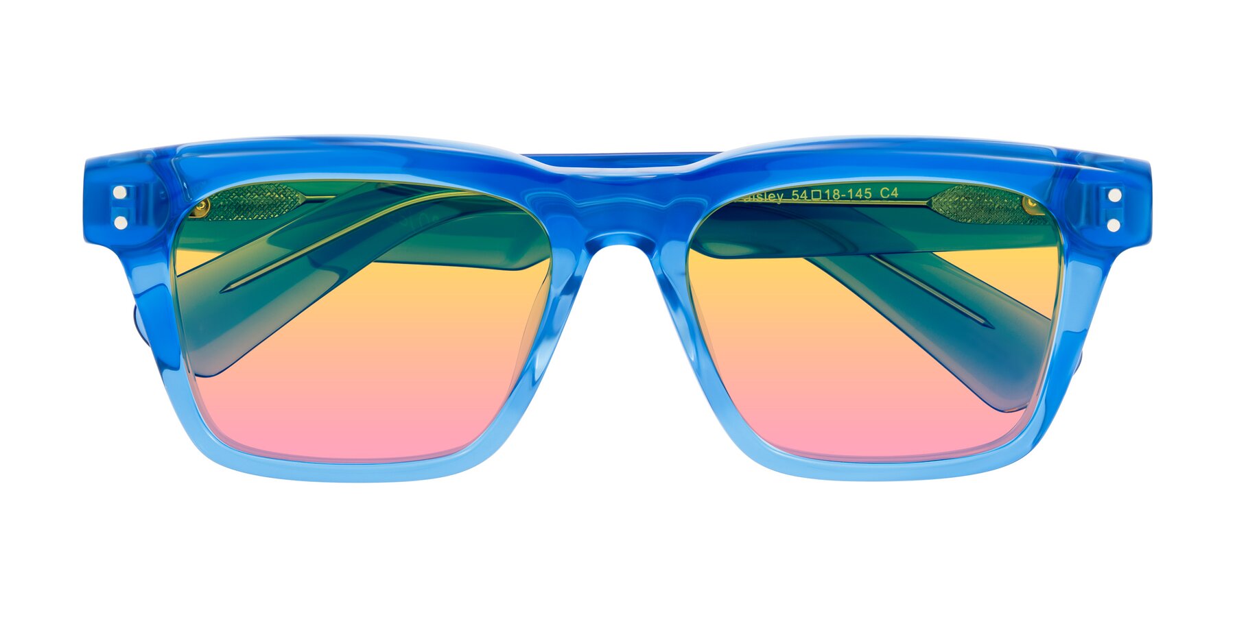 Folded Front of Paisley in Translucent Blue with Yellow / Pink Gradient Lenses
