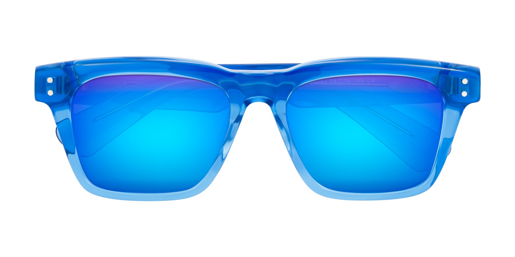 Folded Front of Paisley in Translucent Blue with Blue Mirrored Lenses