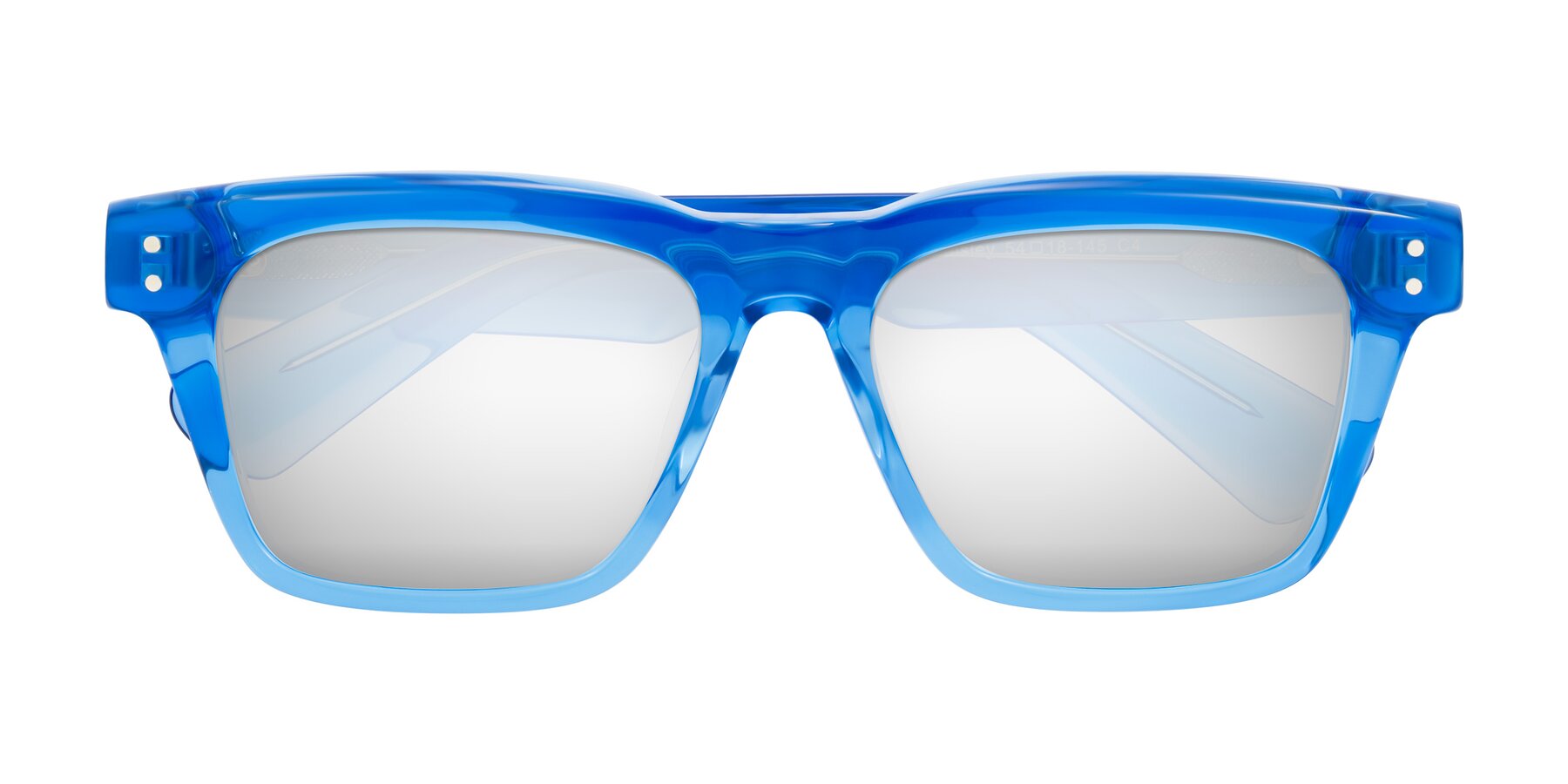 Folded Front of Paisley in Translucent Blue with Silver Mirrored Lenses