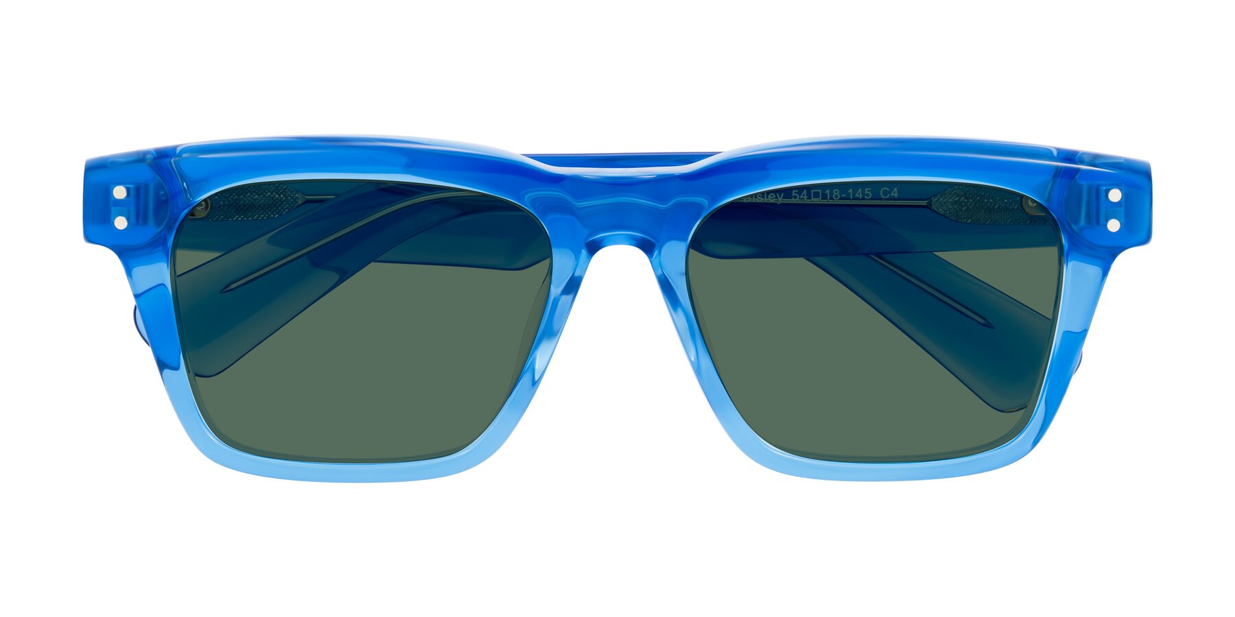 Folded Front of Paisley in Translucent Blue with Green Polarized Lenses