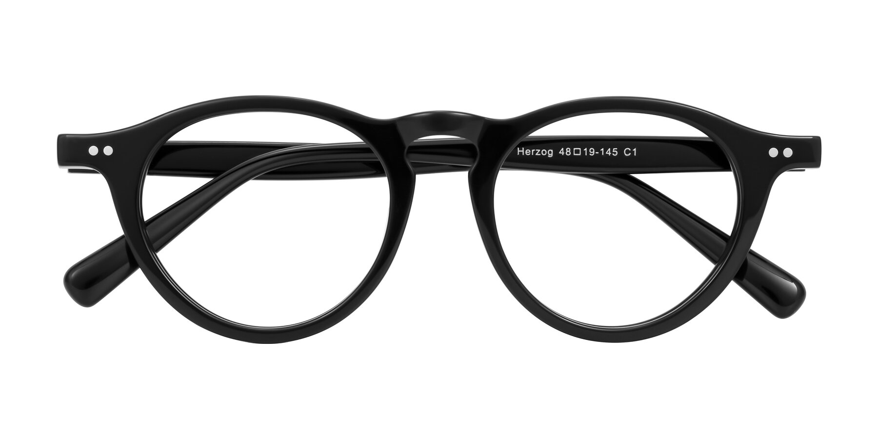 Folded Front of Herzog in Black with Clear Eyeglass Lenses