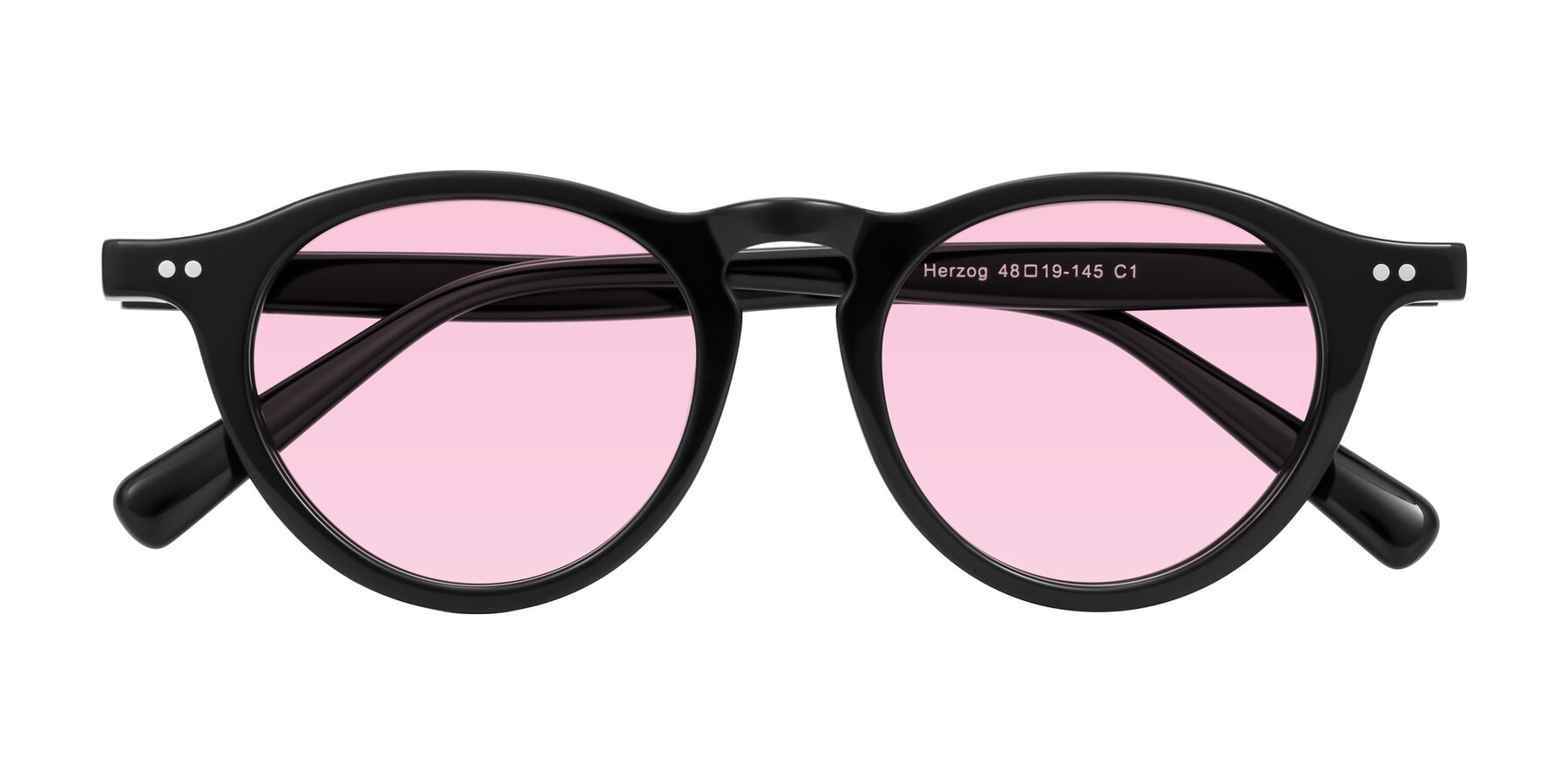Folded Front of Herzog in Black with Light Pink Tinted Lenses