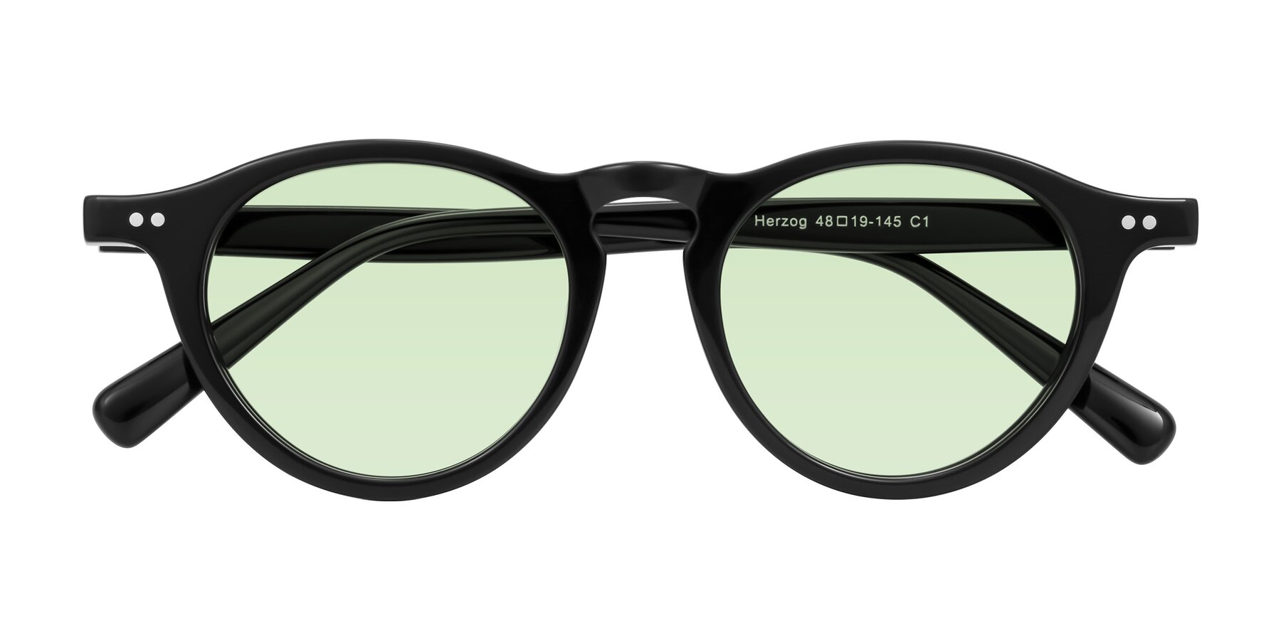 Folded Front of Herzog in Black with Light Green Tinted Lenses