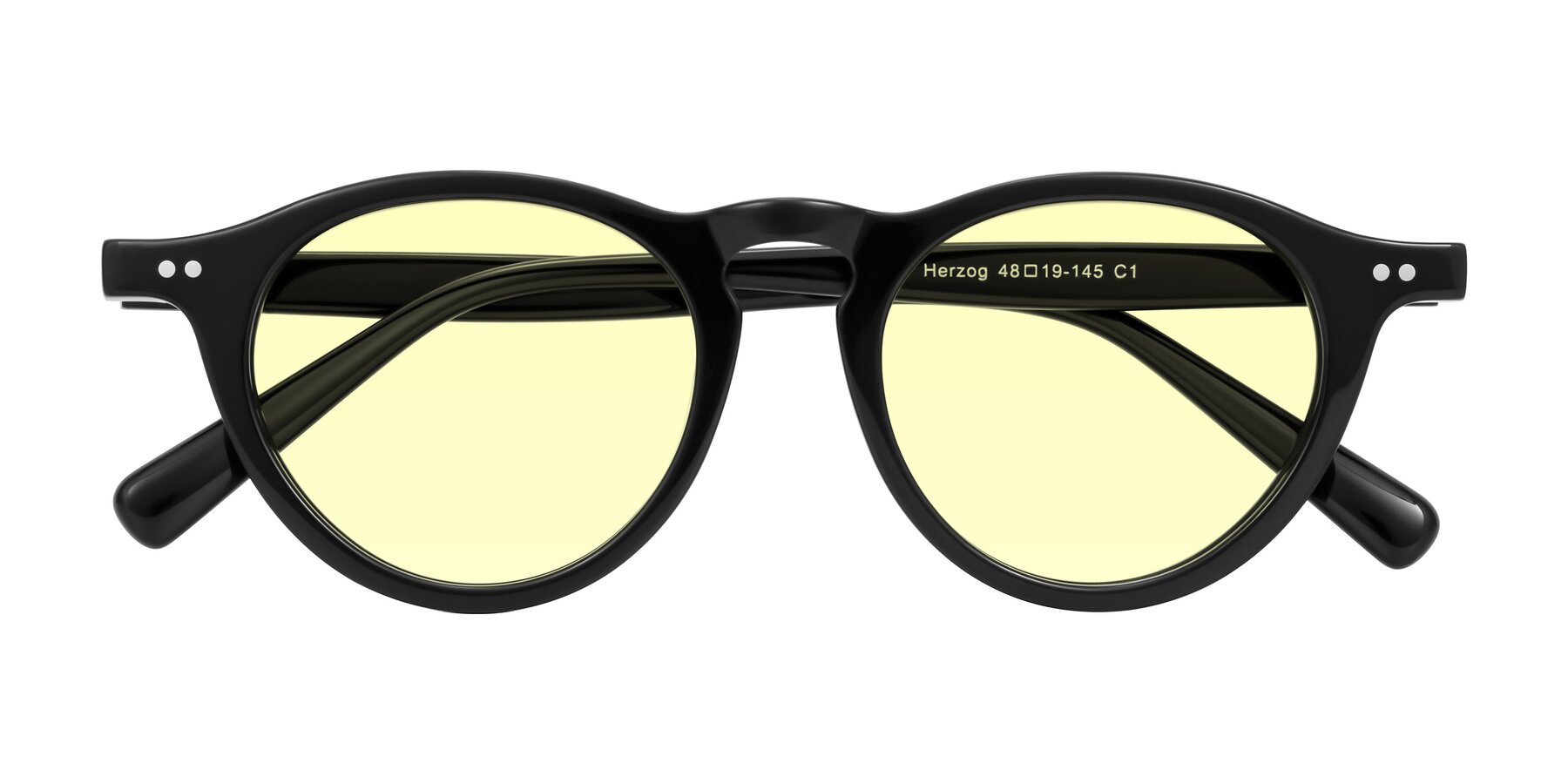 Folded Front of Herzog in Black with Light Yellow Tinted Lenses