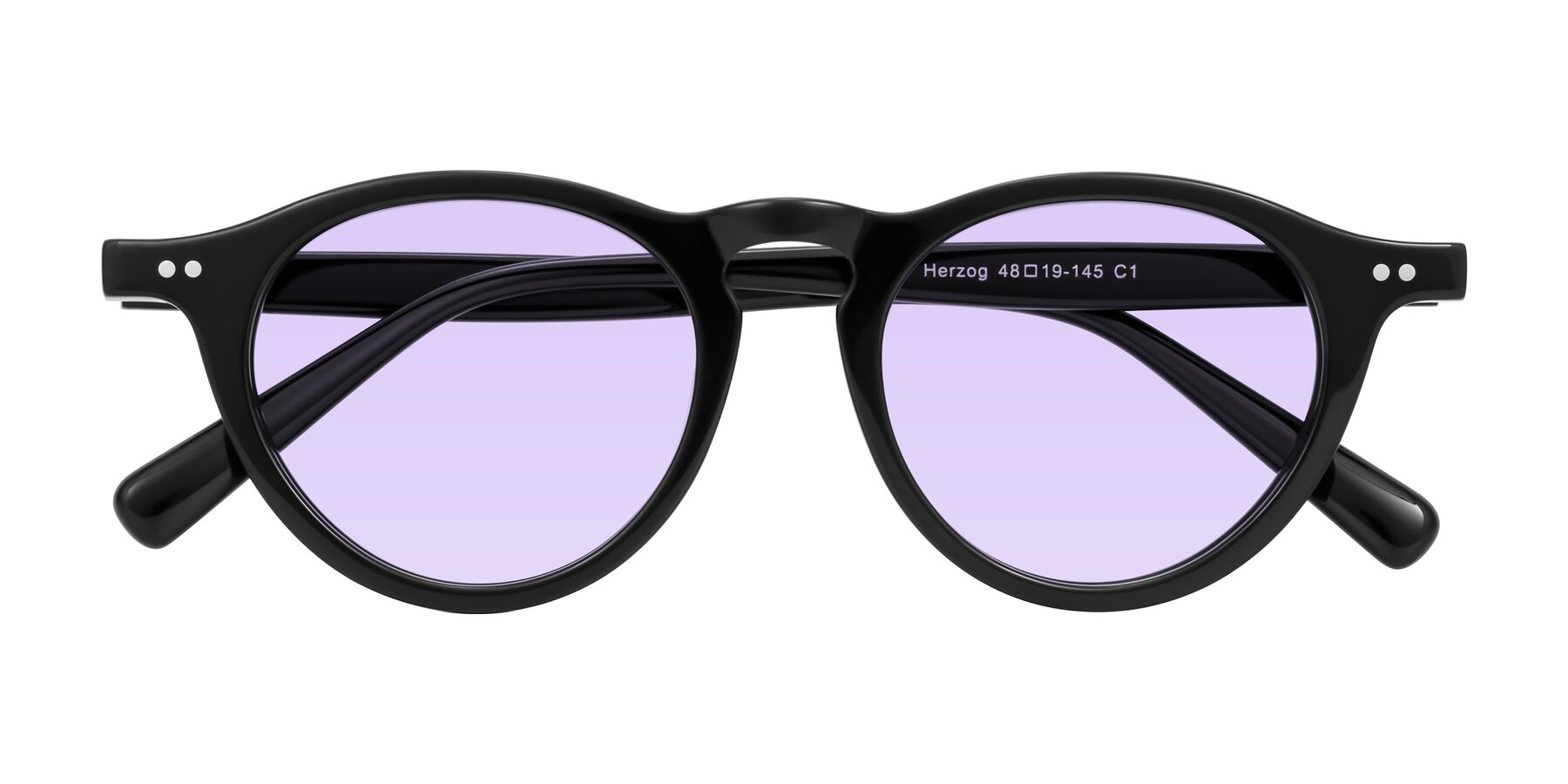 Folded Front of Herzog in Black with Light Purple Tinted Lenses