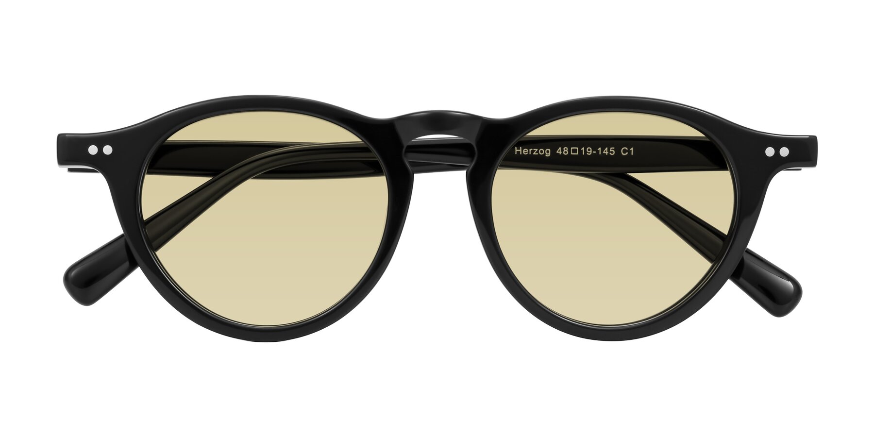 Folded Front of Herzog in Black with Light Champagne Tinted Lenses