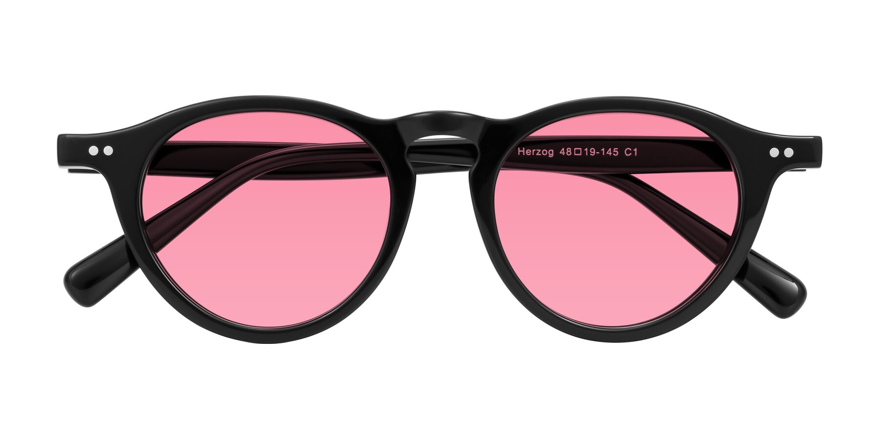 Folded Front of Herzog in Black with Pink Tinted Lenses