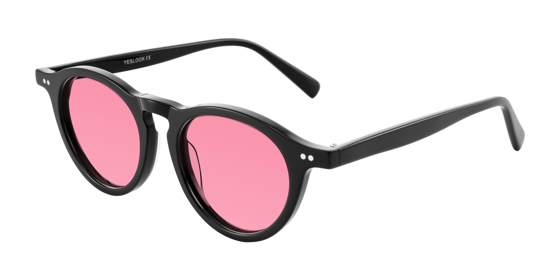 Angle of Herzog in Black with Pink Tinted Lenses